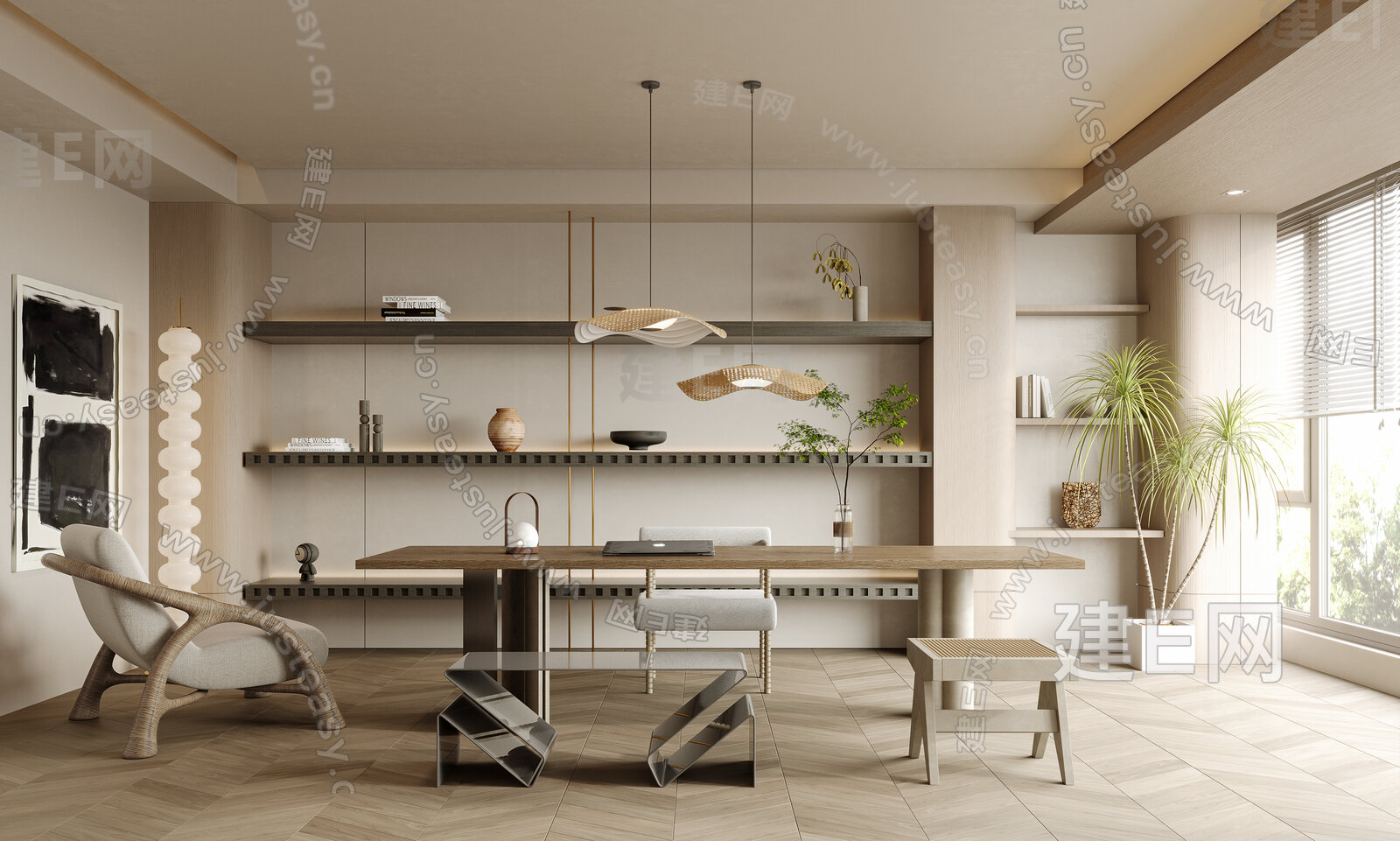 【侘寂风书房3d模型】建e网_侘寂风书房3d模型下载[ID:101207995]_打造3d侘寂风书房模型免费下载平台