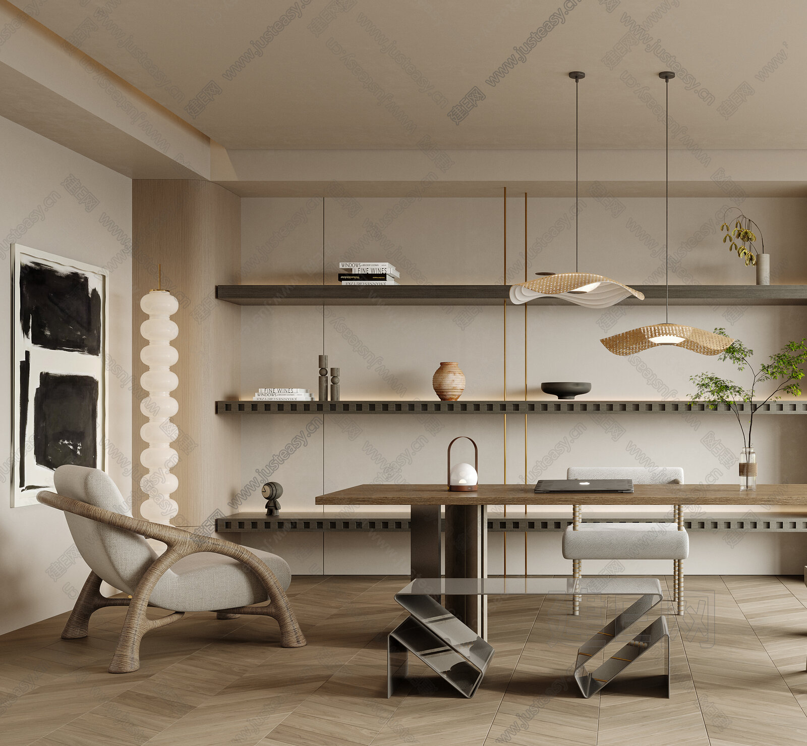 【侘寂风书房3d模型】建e网_侘寂风书房3d模型下载[ID:101207995]_打造3d侘寂风书房模型免费下载平台