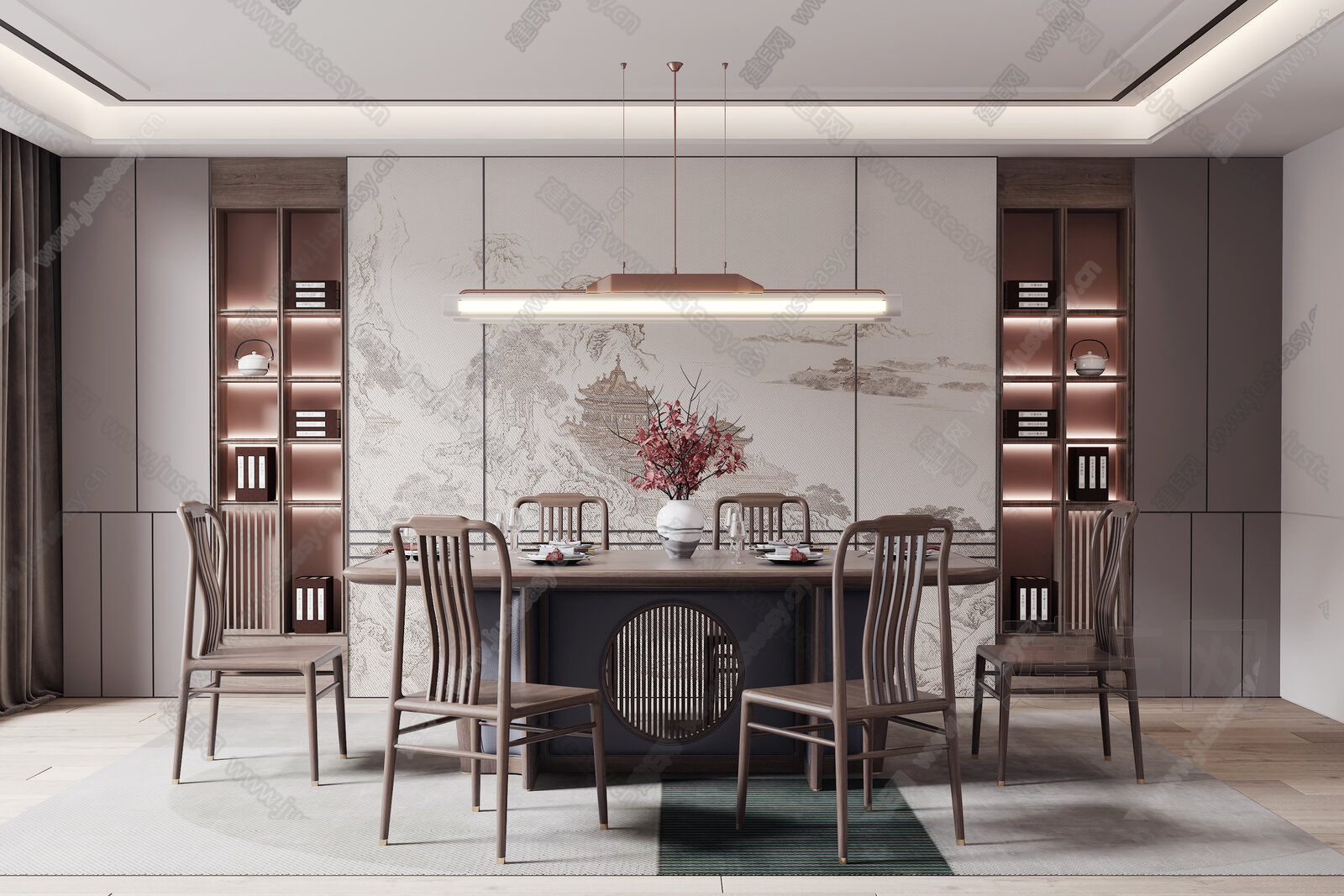 新中式餐厅模型SU模型下载[ID:116672163]_建e网su模型