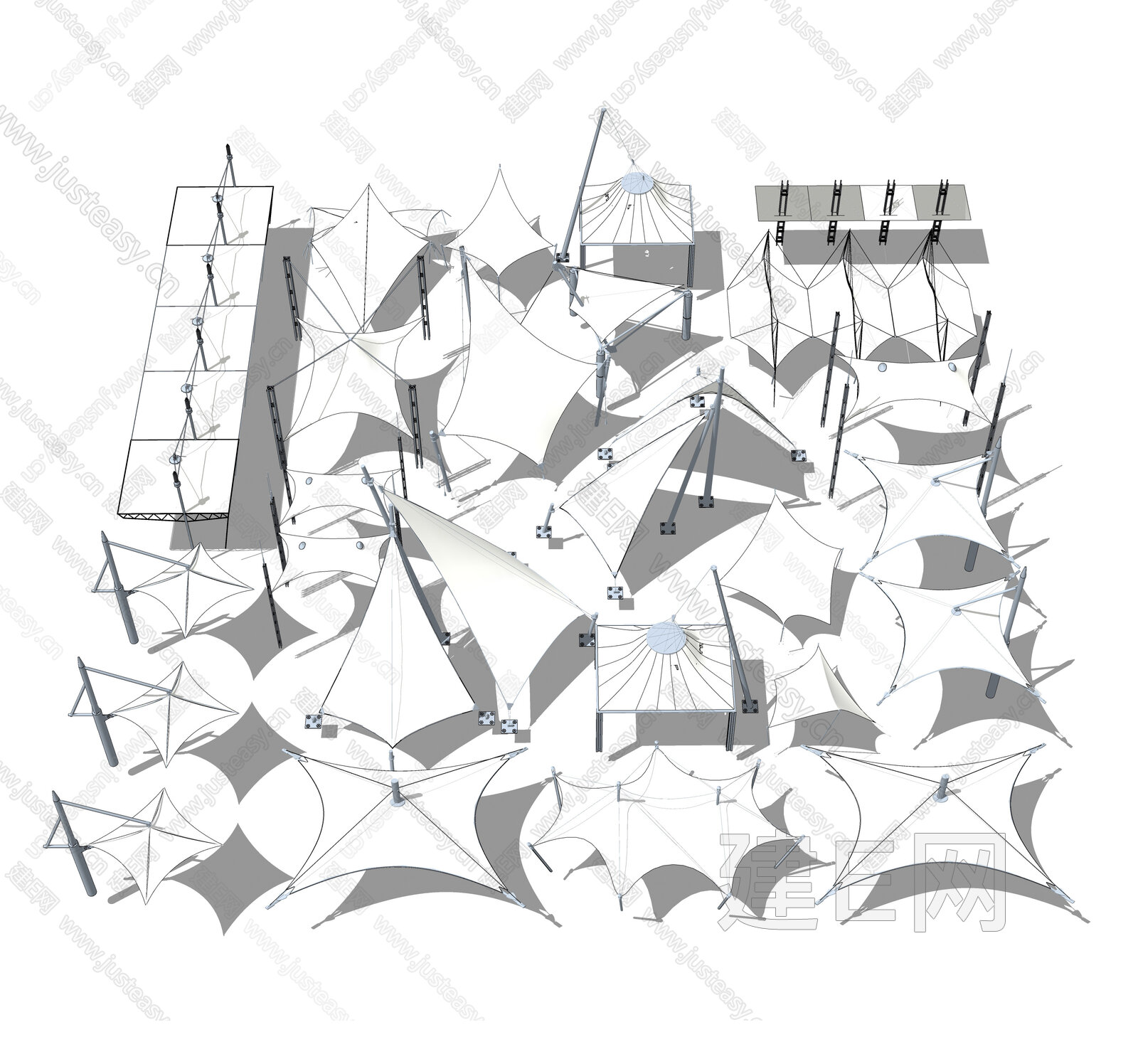 现代张拉膜组合su模型下载