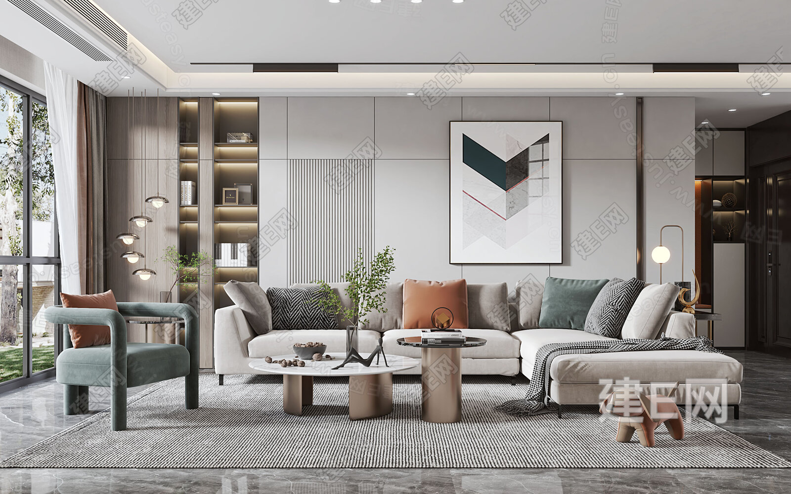 现代客厅模型SU模型下载[ID:116737550]_建e网su模型