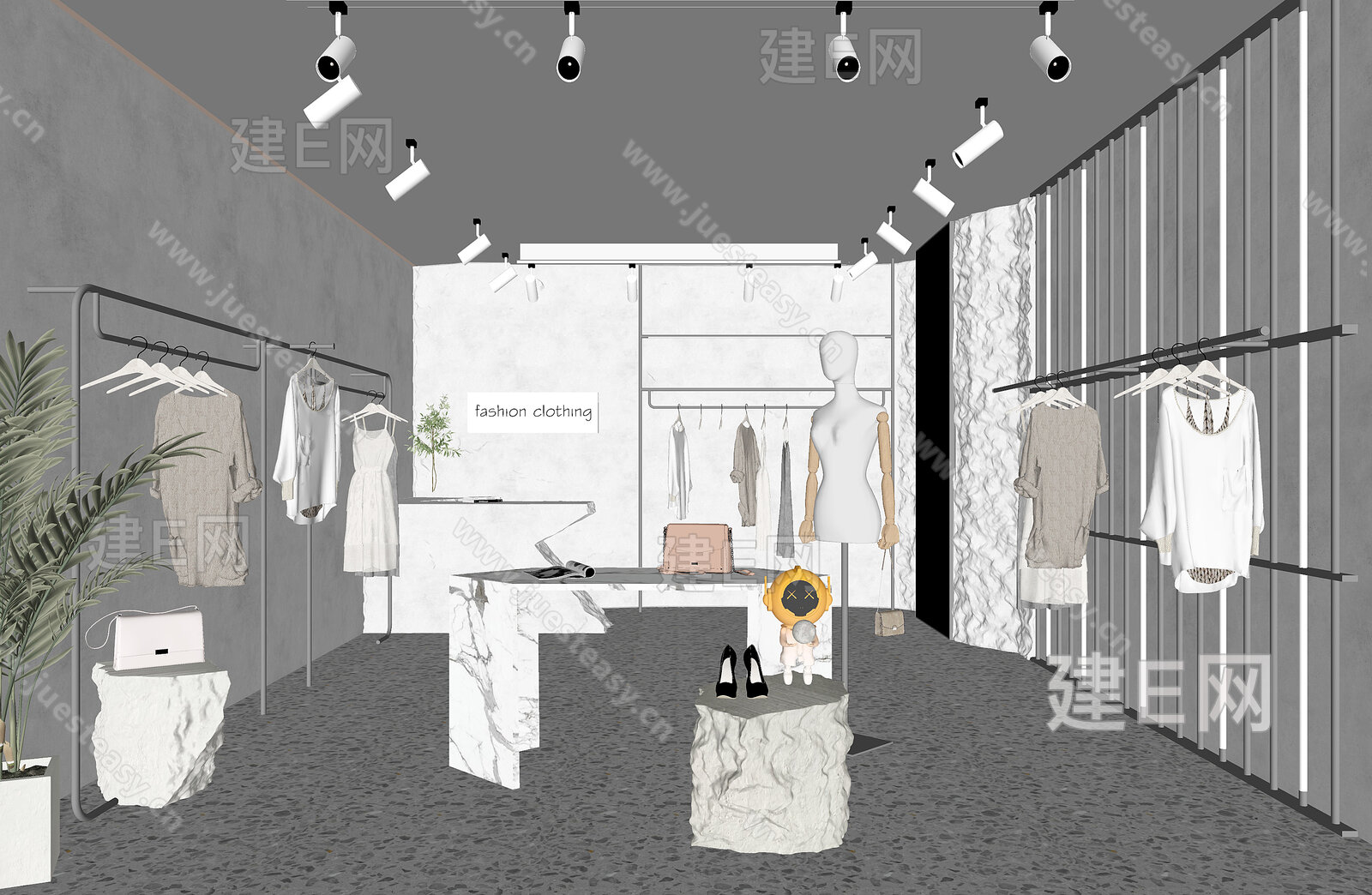 侘寂风服装店模型SU模型下载[ID:107759543]_建e网su模型
