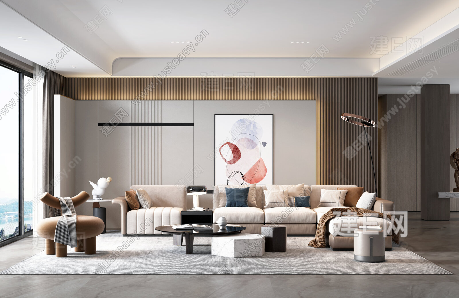 现代客厅模型SU模型下载[ID:116344391]_建e网su模型
