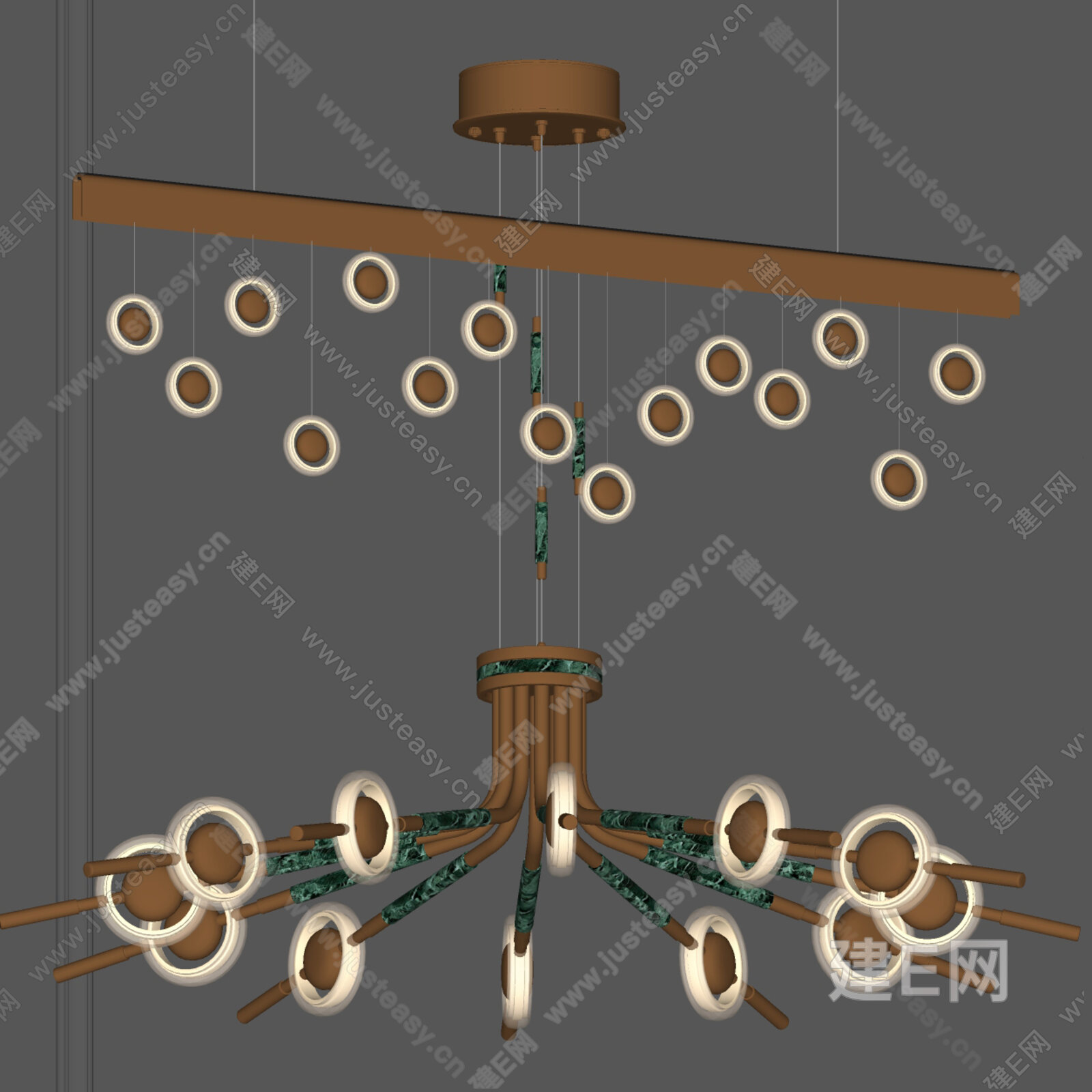 现代轻奢水晶吊灯组合 金属模型SU模型下载[ID:107628539]_建e网su模型