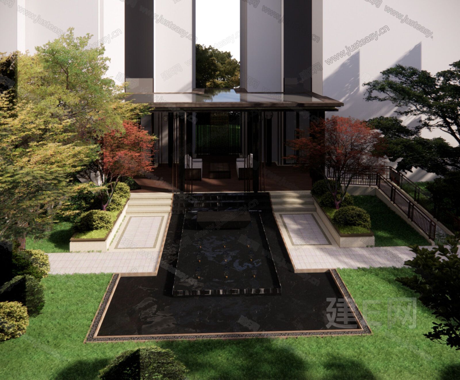 新中式景观廊架模型SU模型下载[ID:107628480]_建e网su模型