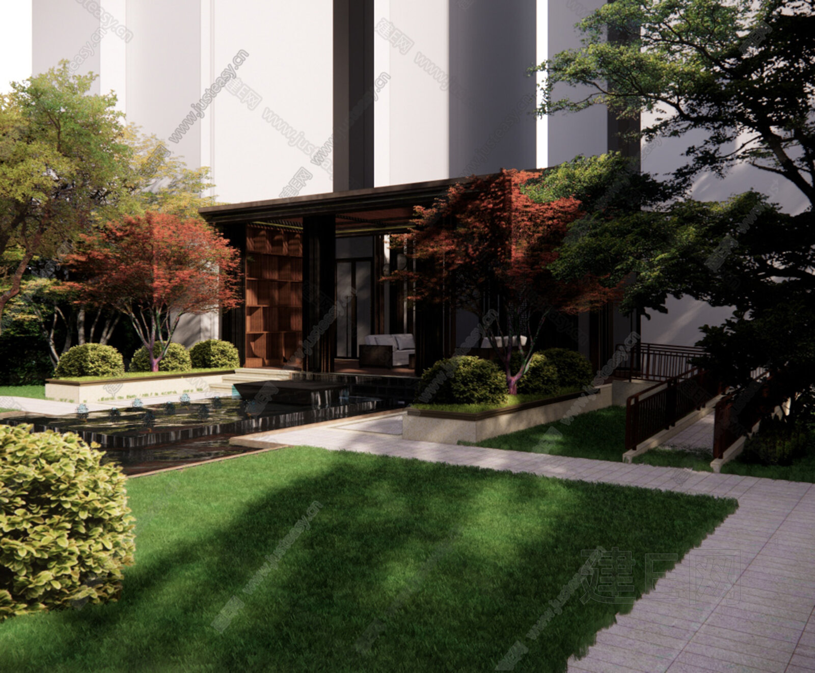 新中式景观廊架模型SU模型下载[ID:107628480]_建e网su模型
