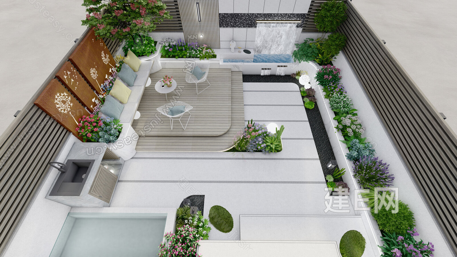 现代庭院花园模型SU模型下载[ID:108283811]_建e网su模型