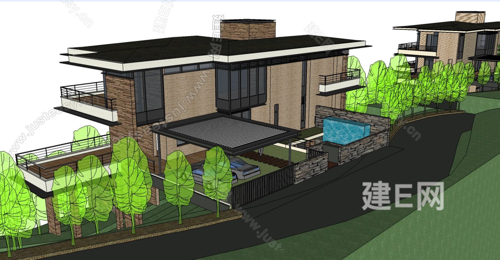 新中式别墅模型SU模型下载[ID:108480270]_建e网su模型