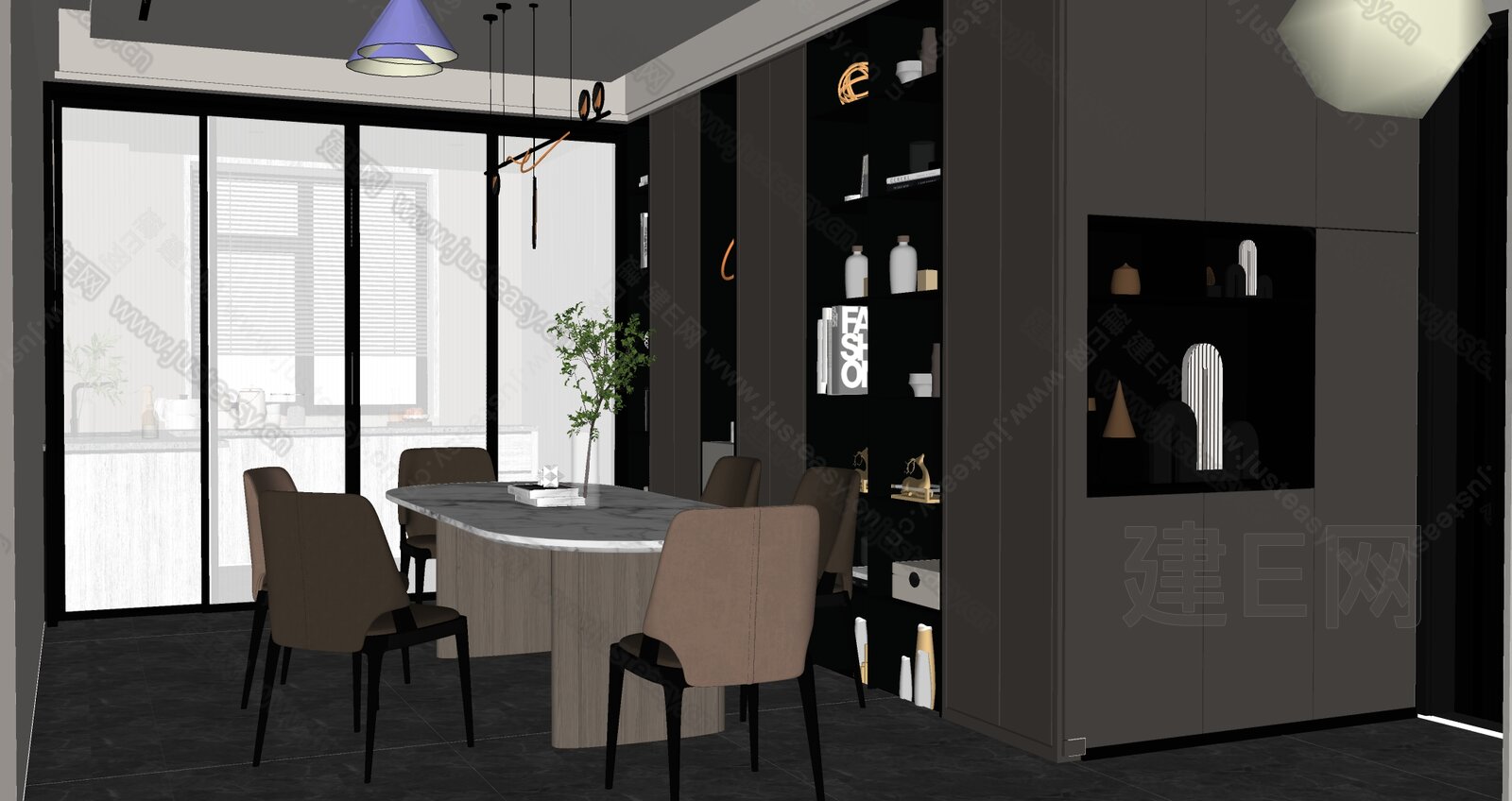 现代餐厅模型SU模型下载[ID:108021608]_建e网su模型