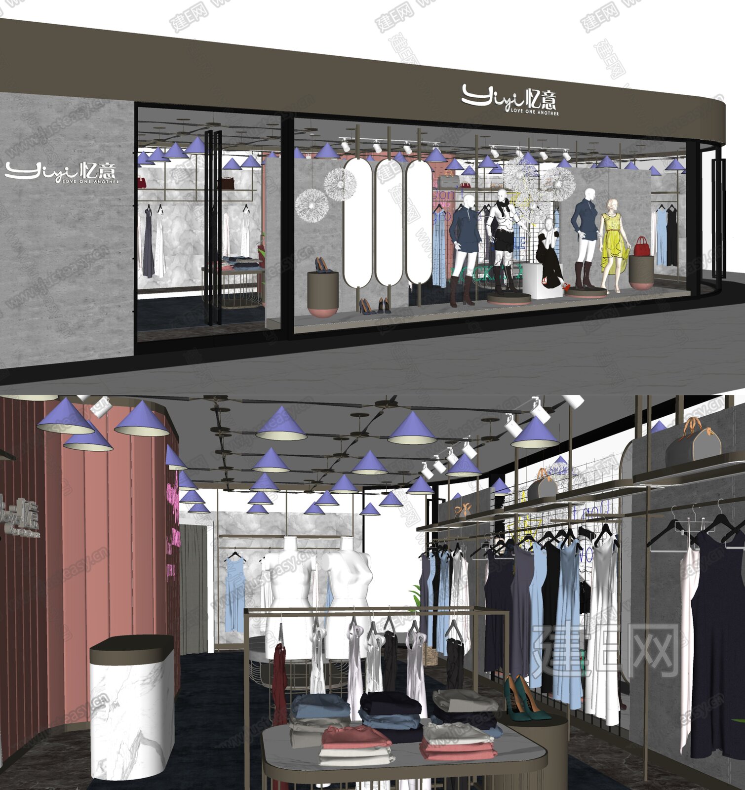 现代服装店门头模型SU模型下载[ID:101140324]_建e网su模型