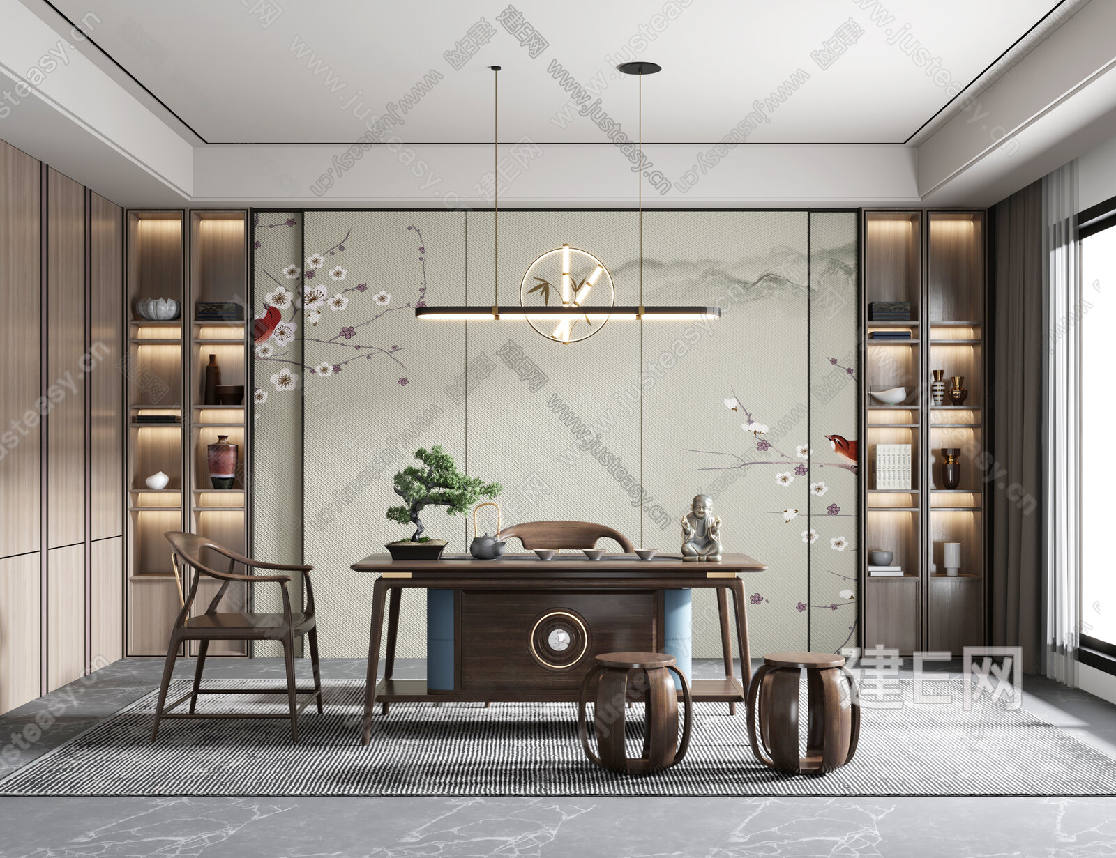 新中式茶室模型SU模型下载[ID:115426845]_建E室内设计网