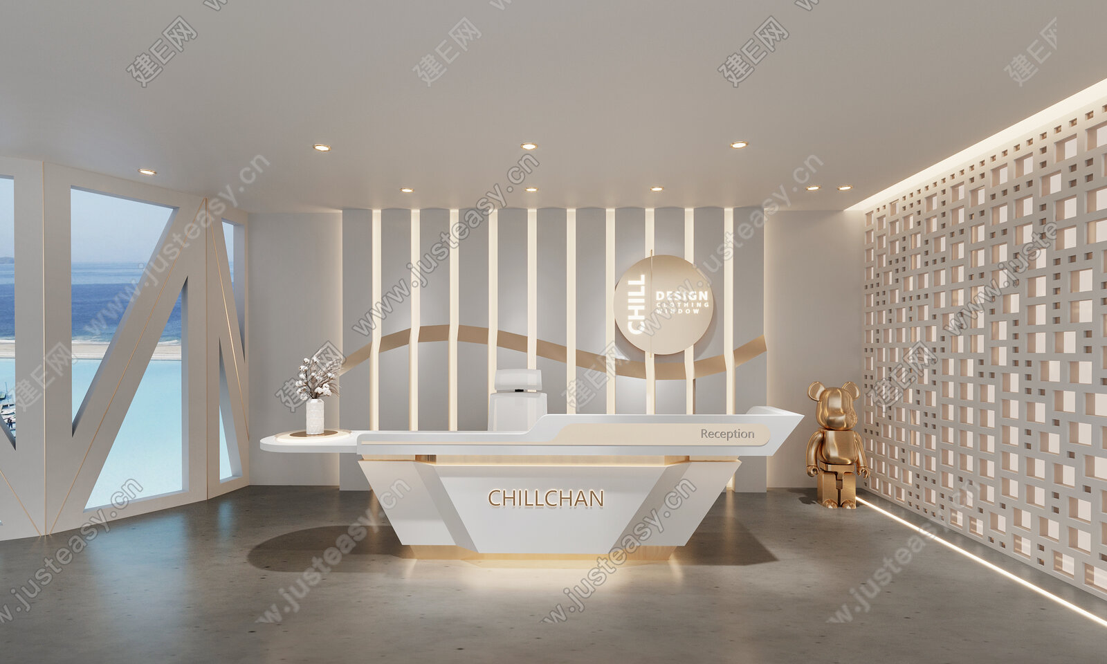 现代公司前台模型SU模型下载[ID:101533450]_建E室内设计网