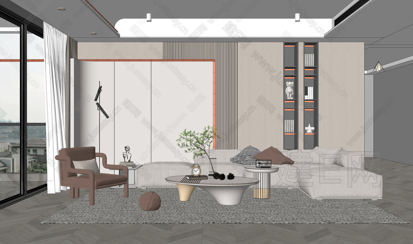 现代客厅模型SU模型下载[ID:101468126]_建e网su模型