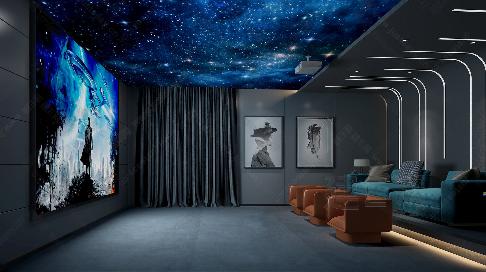 现代影音室3d模型下载[ID:109072192]_建e网3d模型