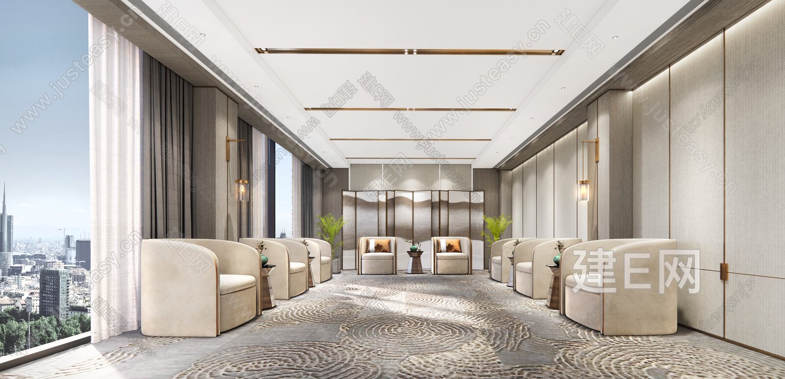 新中式会客厅模型SU模型下载[ID:102123420]_建e网su模型