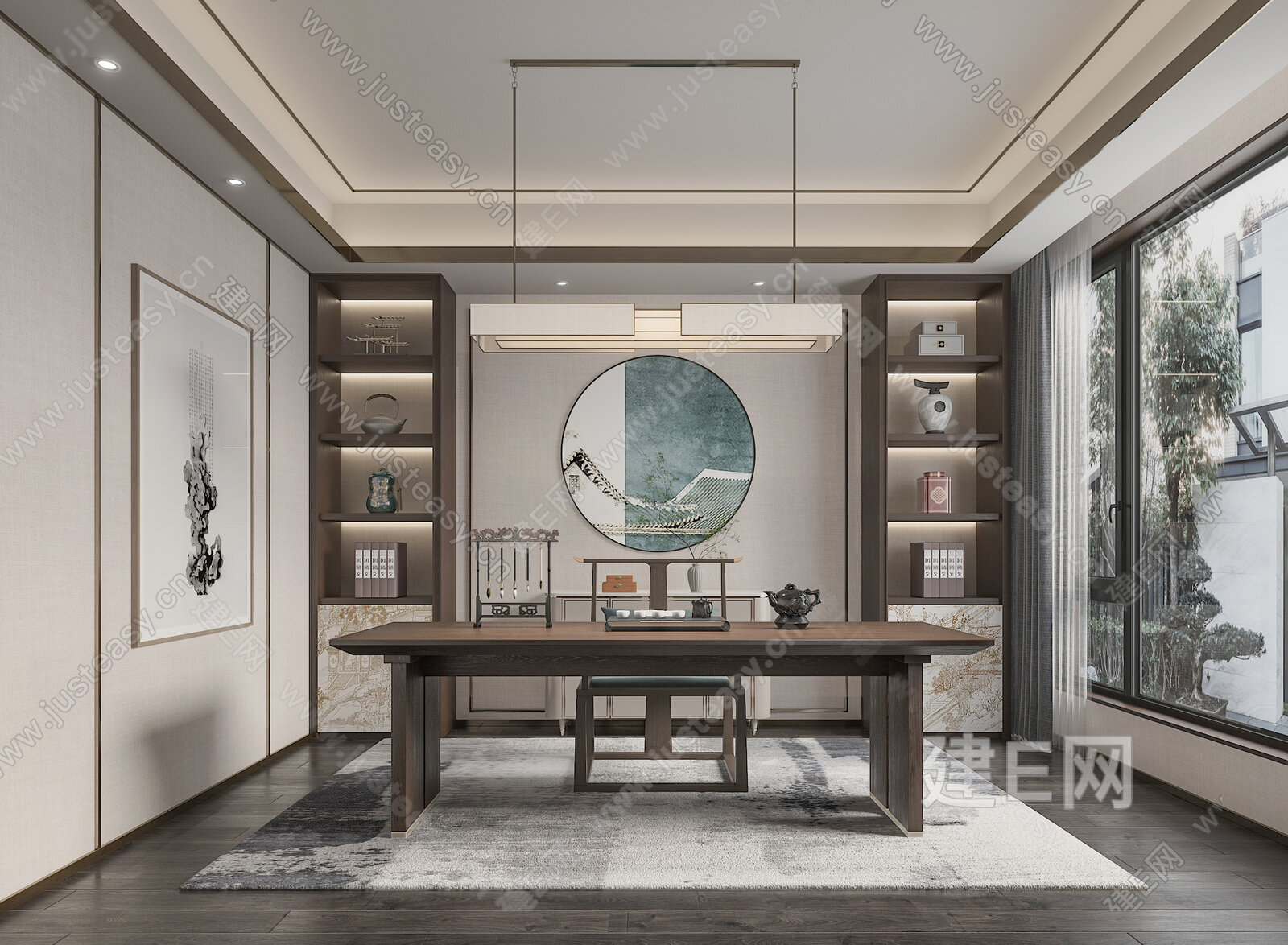 新中式茶室模型SU模型下载[ID:104023803]_建E室内设计网