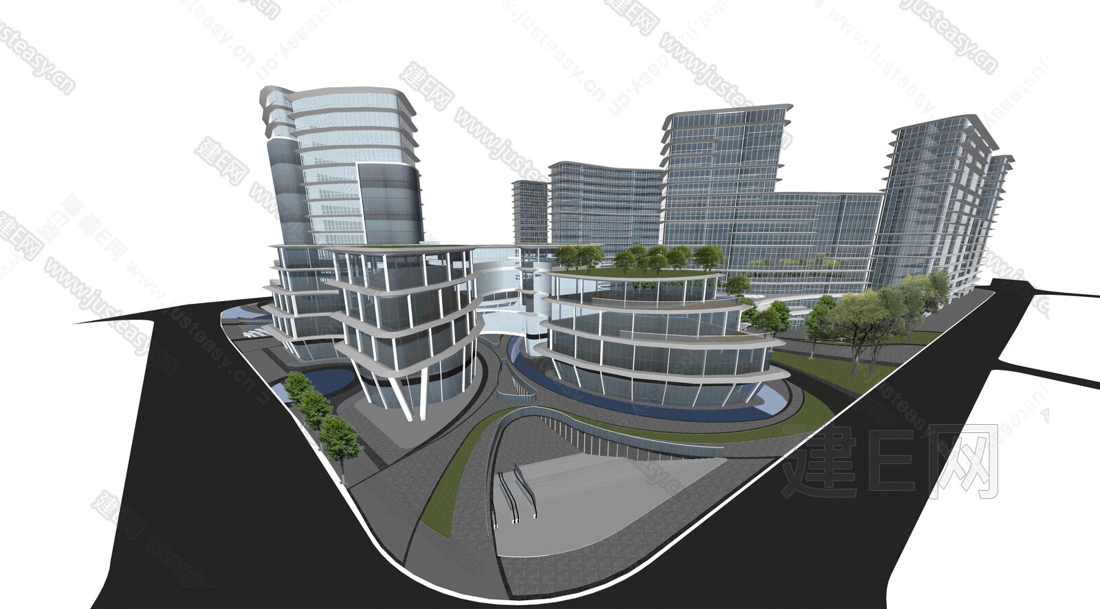 现代商业办公楼模型SU模型下载[ID:102975438]_建e网su模型