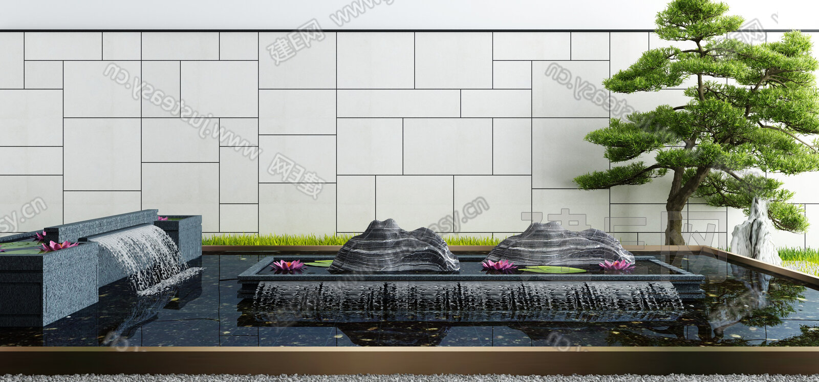新中式庭院喷泉3d模型下载