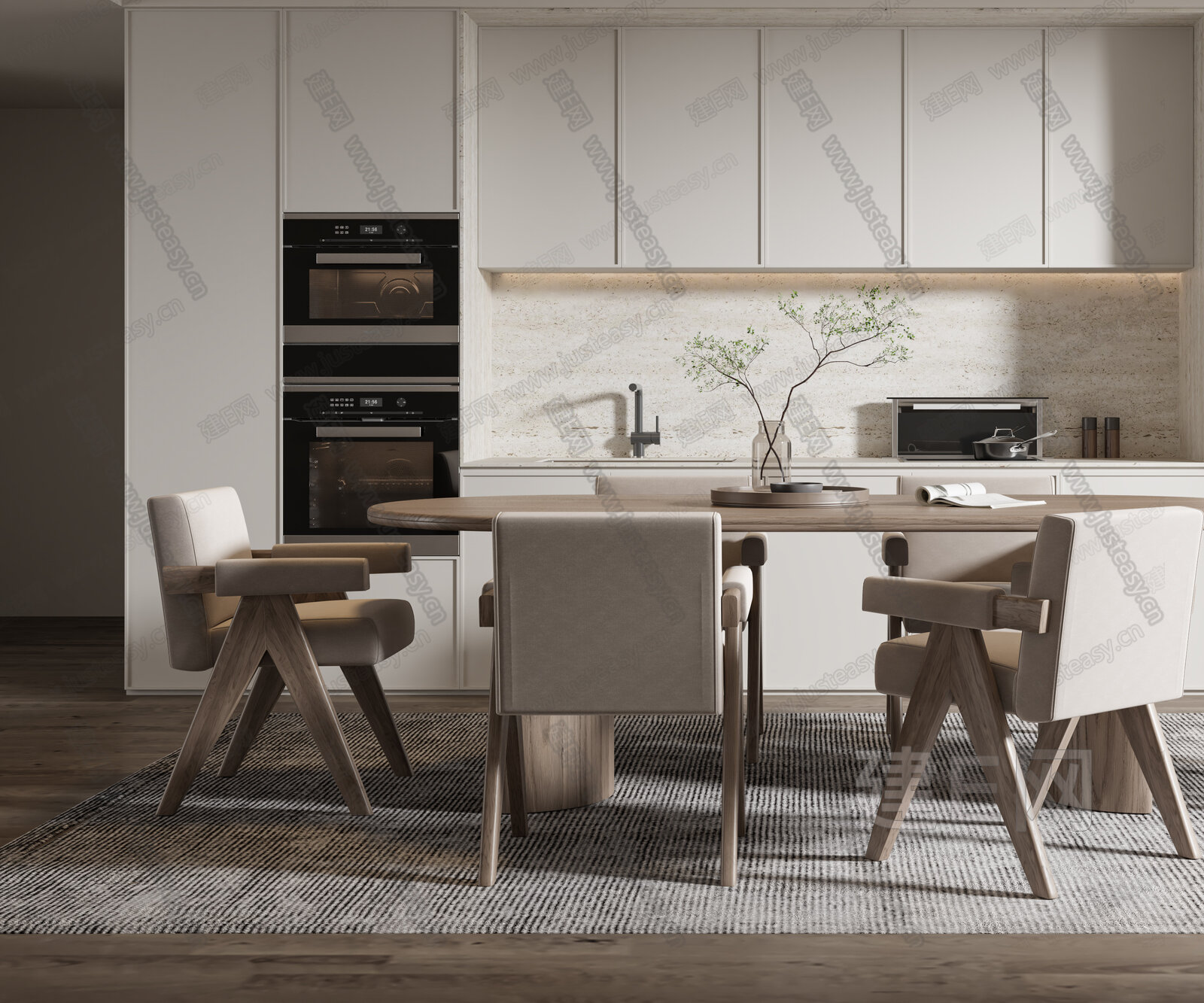 侘寂风开放式厨房3d模型下载