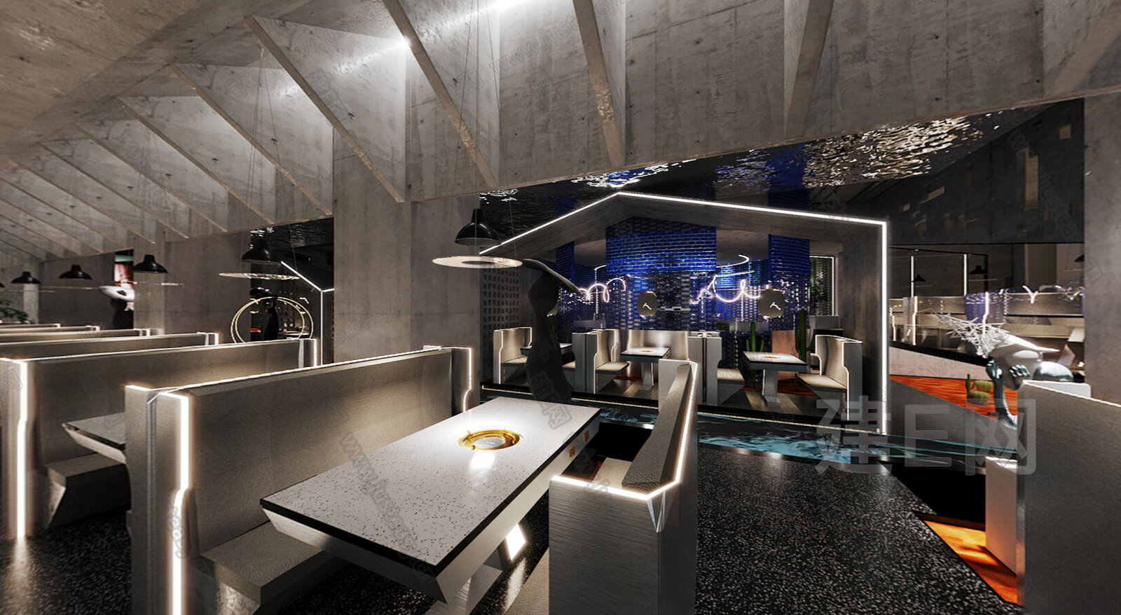 工业风餐厅3d模型下载