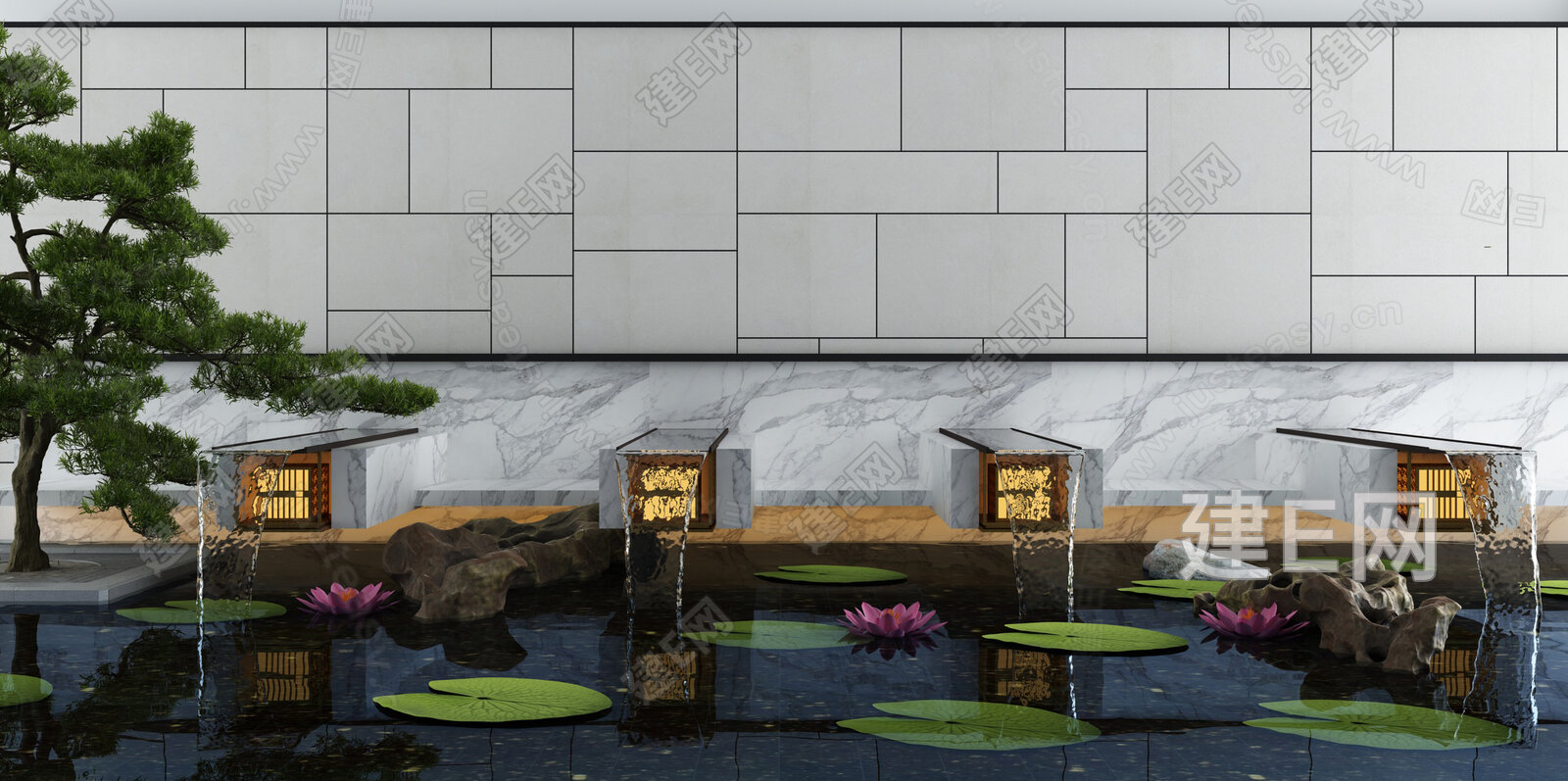 新中式庭院水景3d模型下载