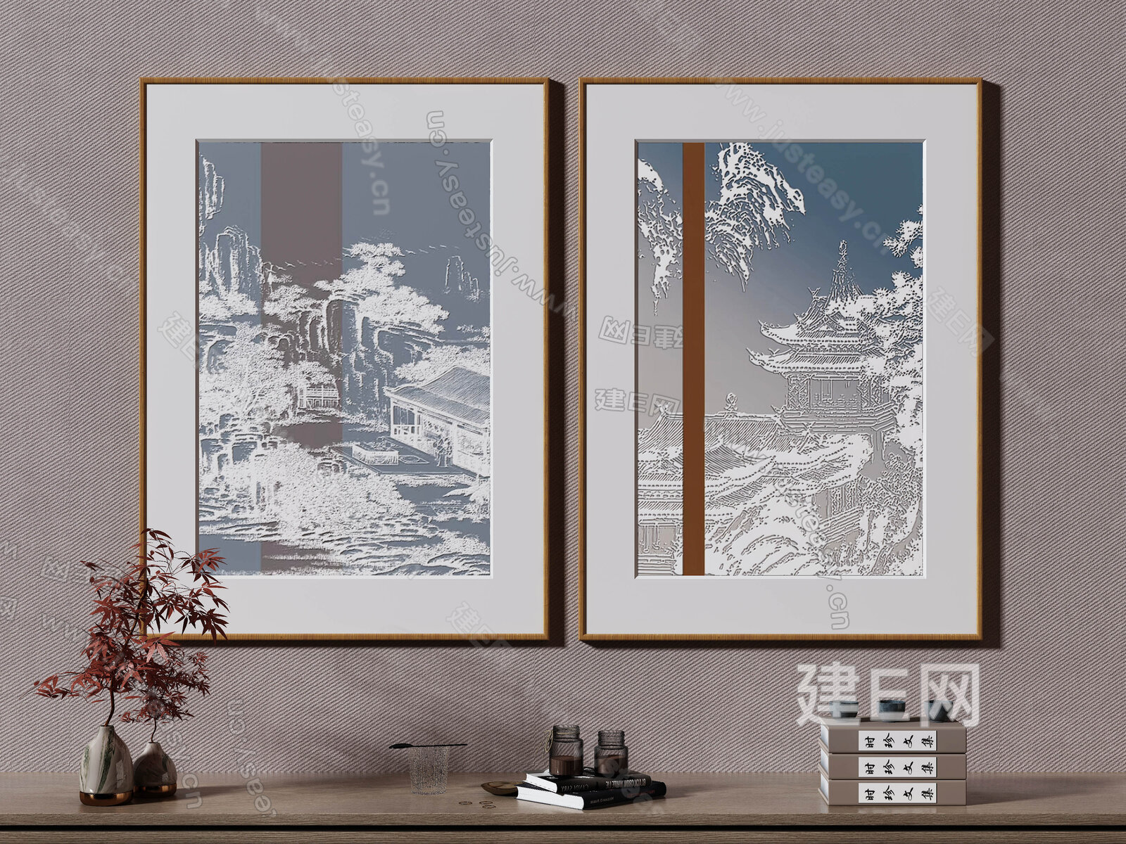 新中式装饰画模型SU模型下载[ID:115099144]_建E室内设计网