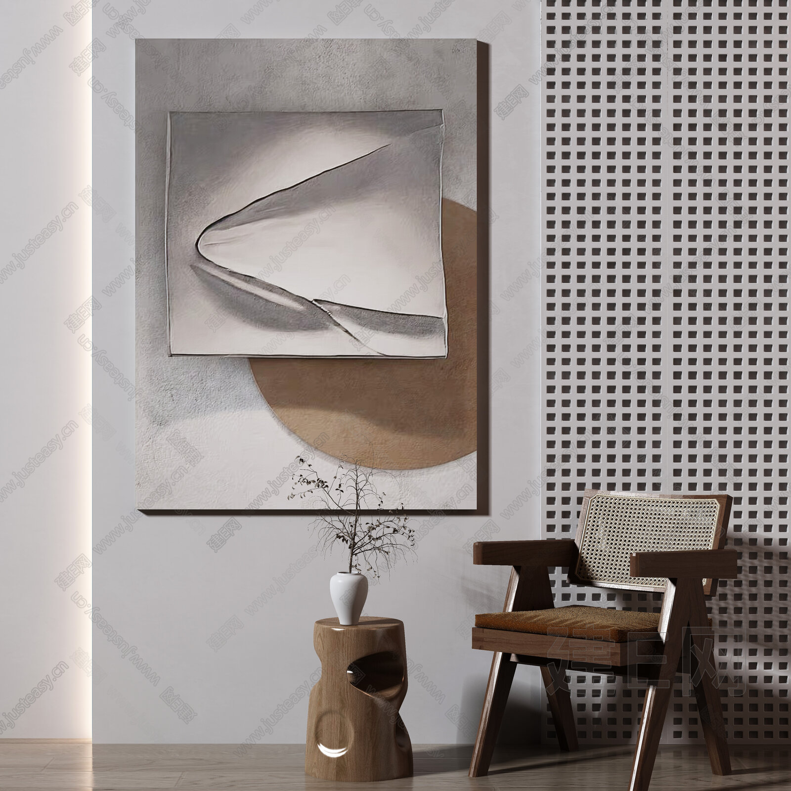 侘寂风装饰画3d模型下载