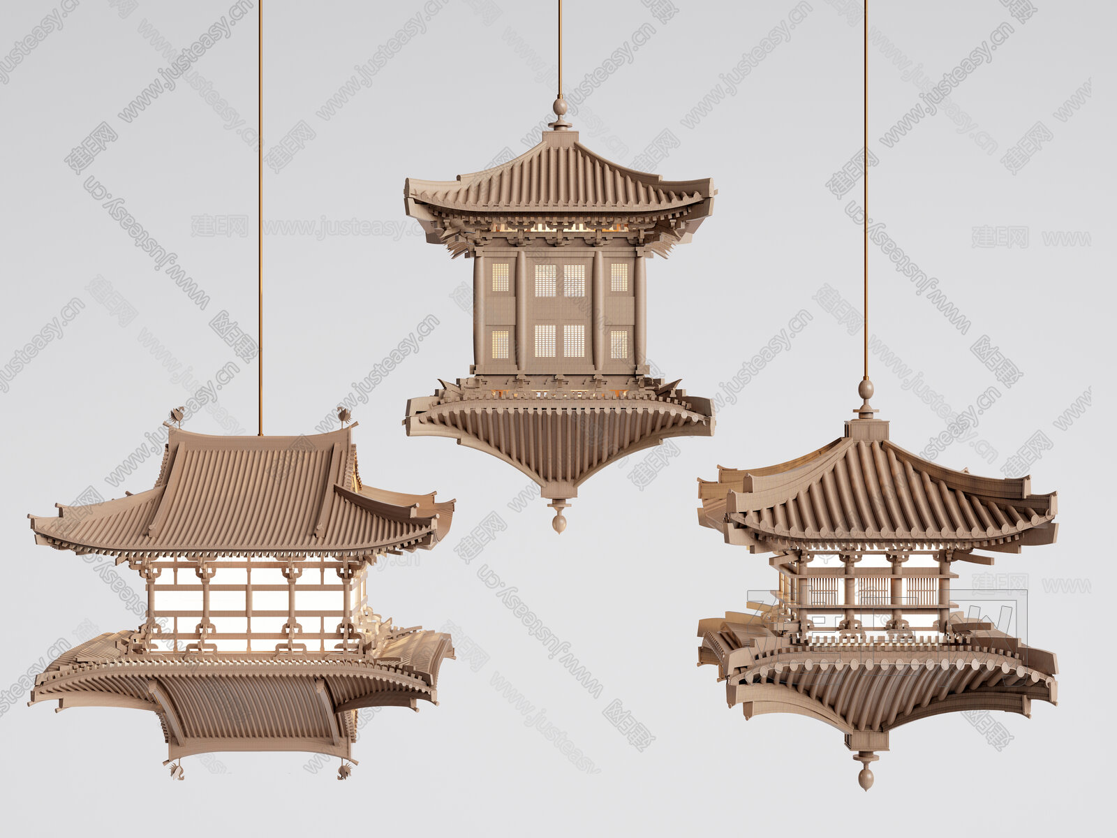 新中式古建筑吊灯艺术吊灯3d模型下载