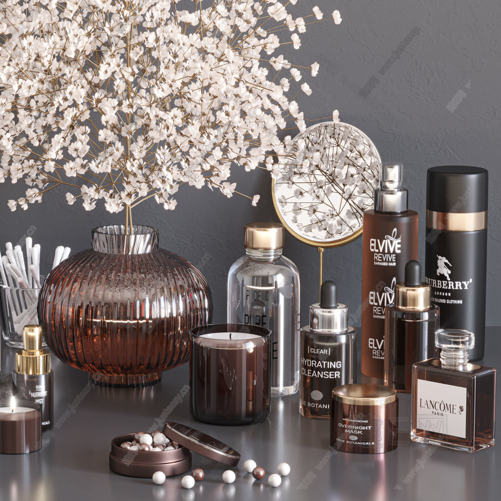 现代化妆品组合3d模型下载