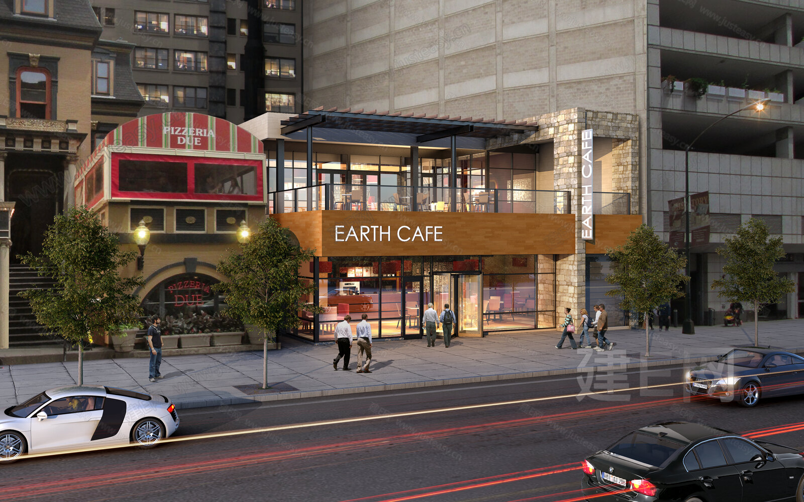 现代商业街3d模型下载