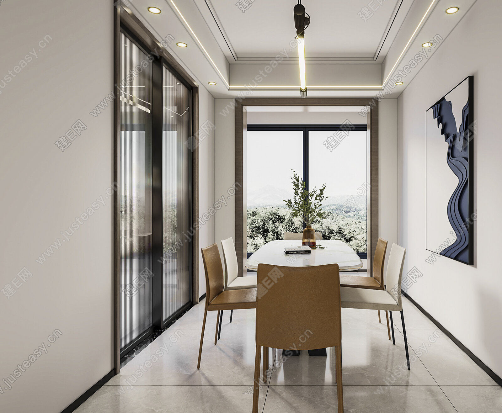 现代简约餐厅3d模型下载