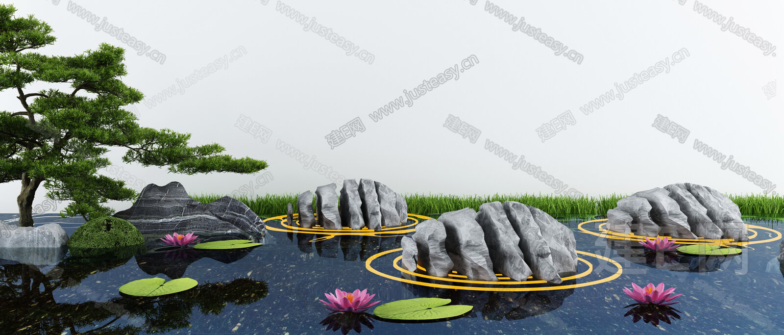 新中式水景小品3d模型下载