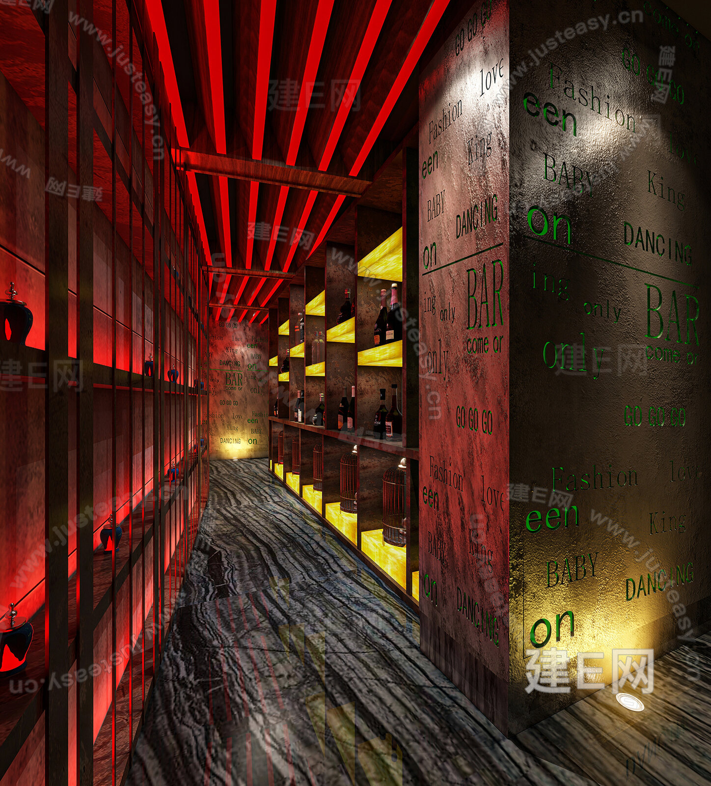 现代KTV过道模型SU模型下载[ID:114575065]_建e网su模型
