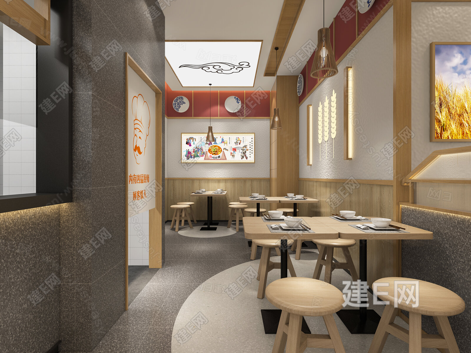 新中式快餐厅3d模型下载[ID:106319526]_建e网3d模型