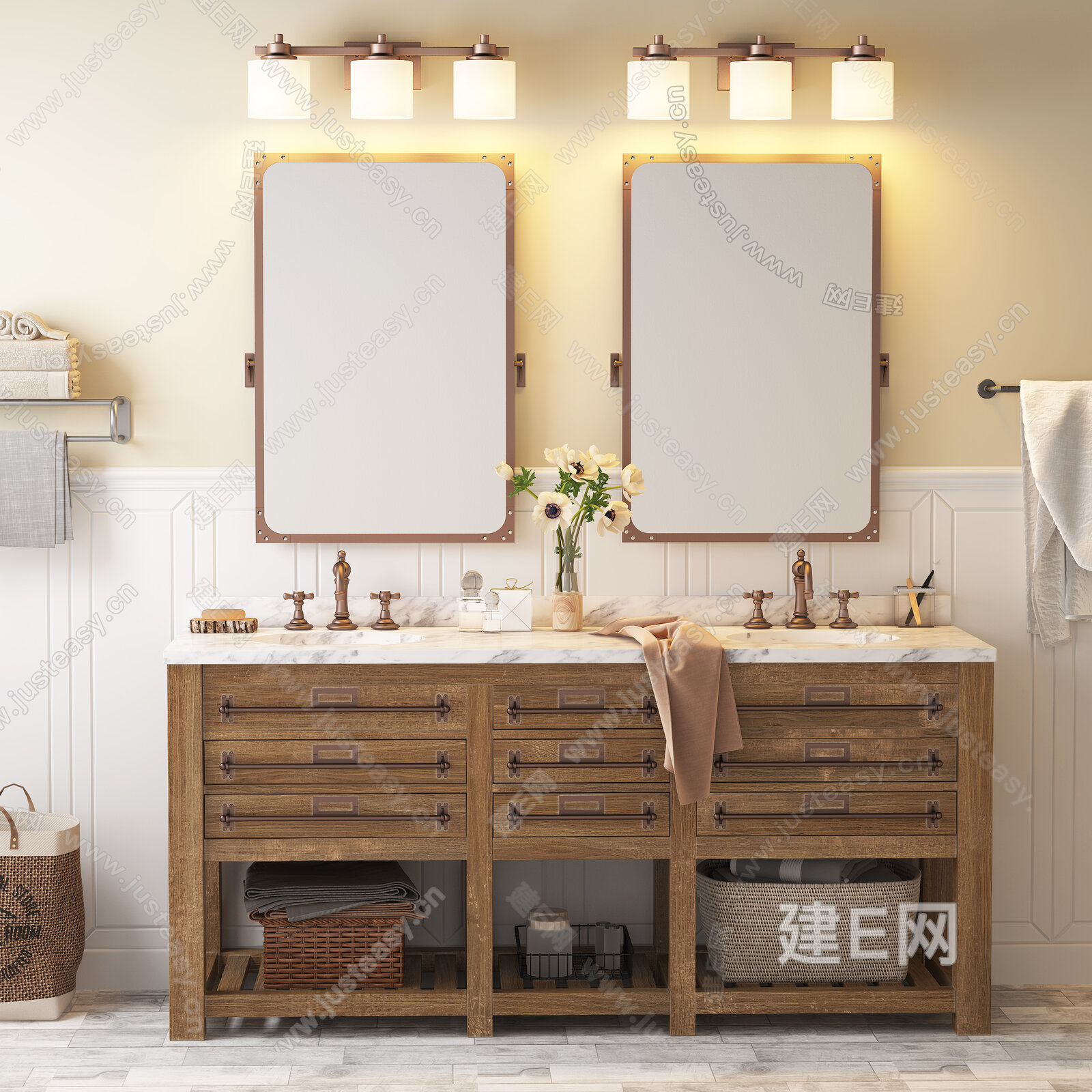 智能镜柜美式浴室柜洗手台岩板橡木实木落地现代卫浴柜组合批发-阿里巴巴