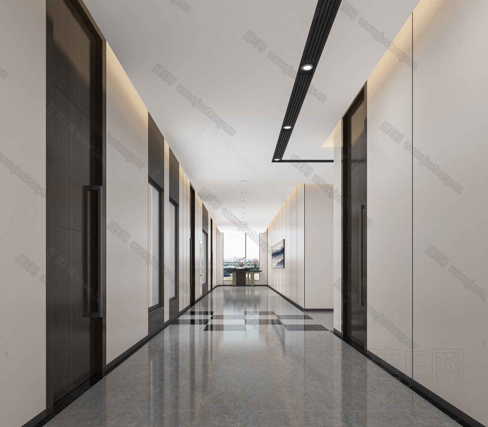 现代办公室过道3d模型下载[ID:106778180]_建e网3d模型