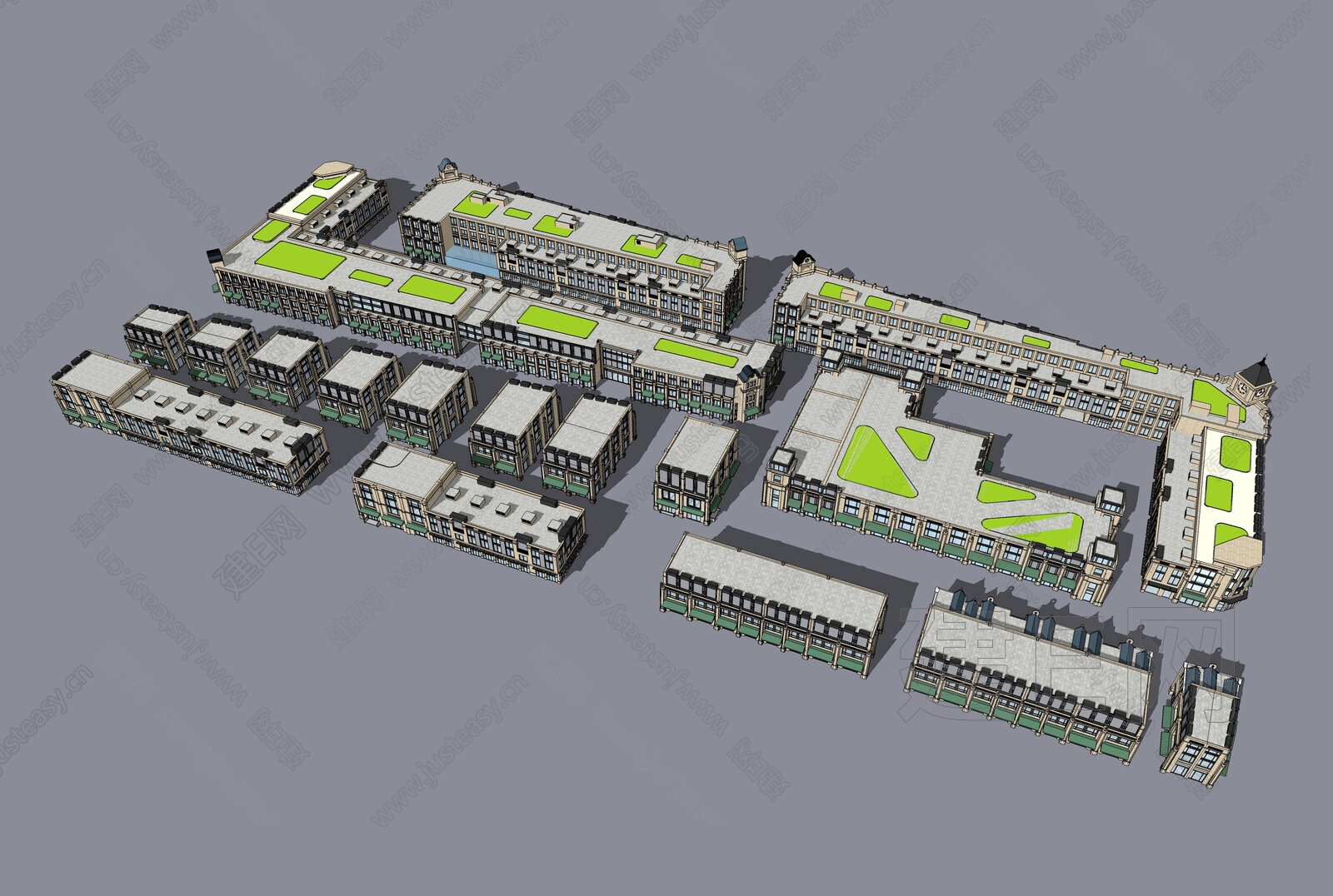 现代商业街模型SU模型下载[ID:104744768]_建e网su模型