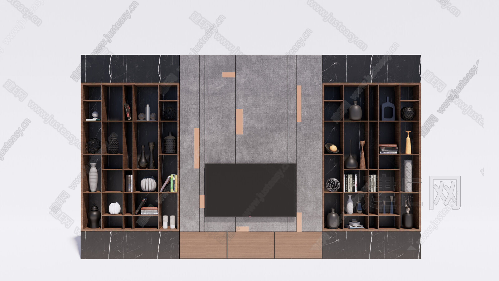 现代电视背景柜模型SU模型下载[ID:104482707]_建E室内设计网