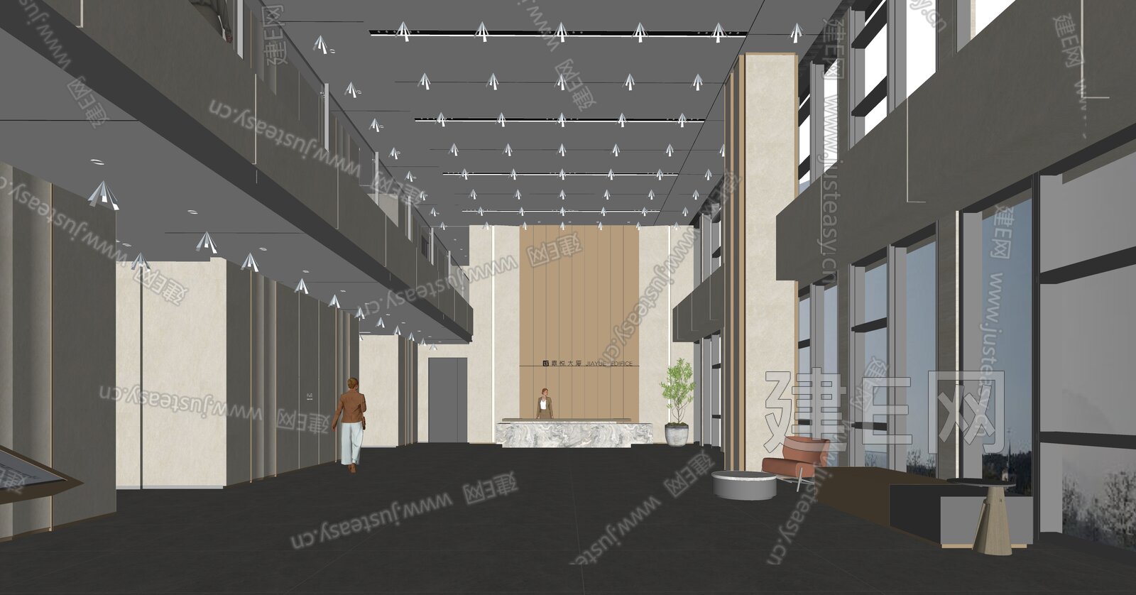 现代公司大堂模型SU模型下载[ID:113592319]_建E室内设计网