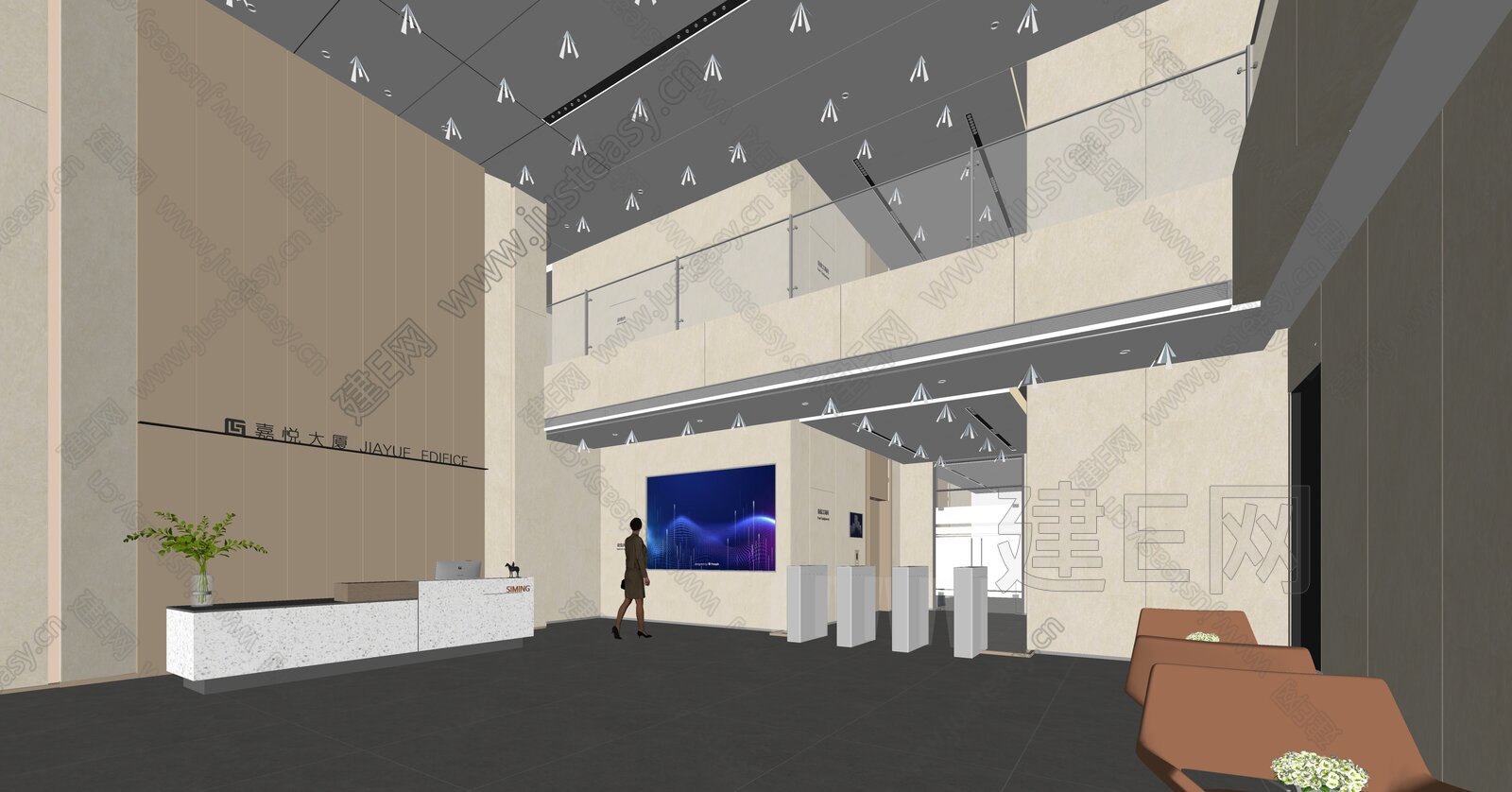 现代公司大堂模型SU模型下载[ID:113592111]_建e网su模型