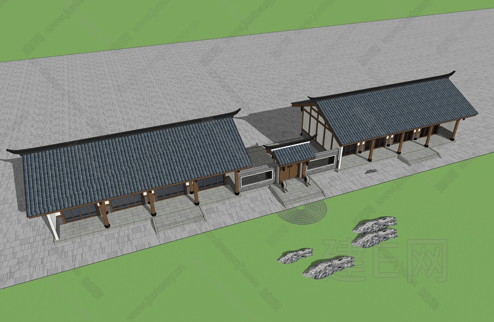 中式院落大门模型SU模型下载[ID:113526681]_建e网su模型