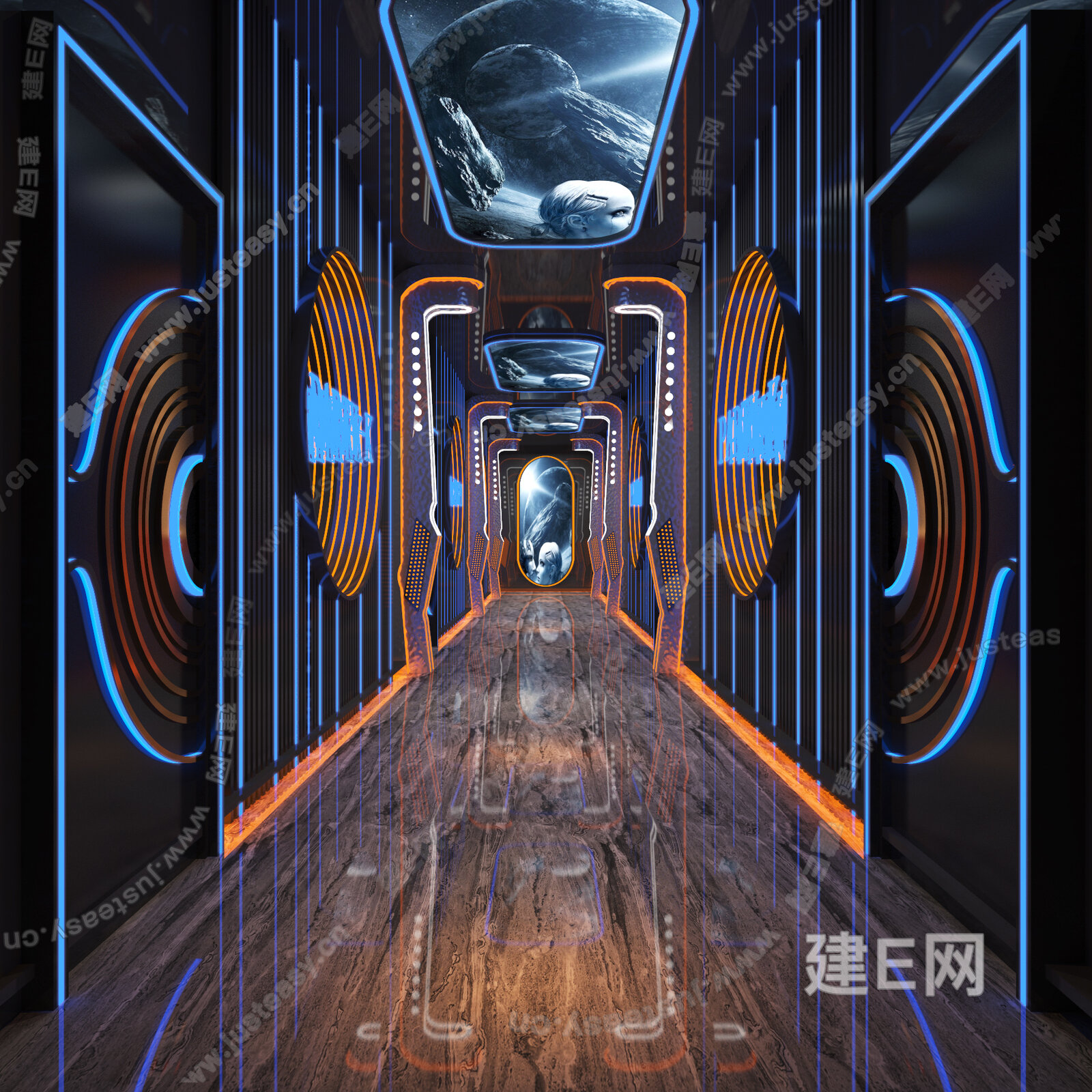 现代KTV过道3d模型下载[ID:108744221]_建e网3d模型
