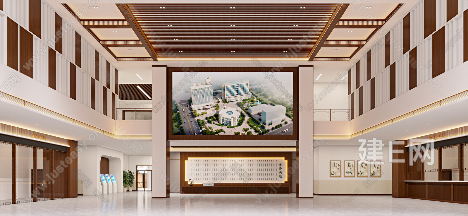 新中式医院大堂3d模型下载[ID:101928489]_建e网3d模型