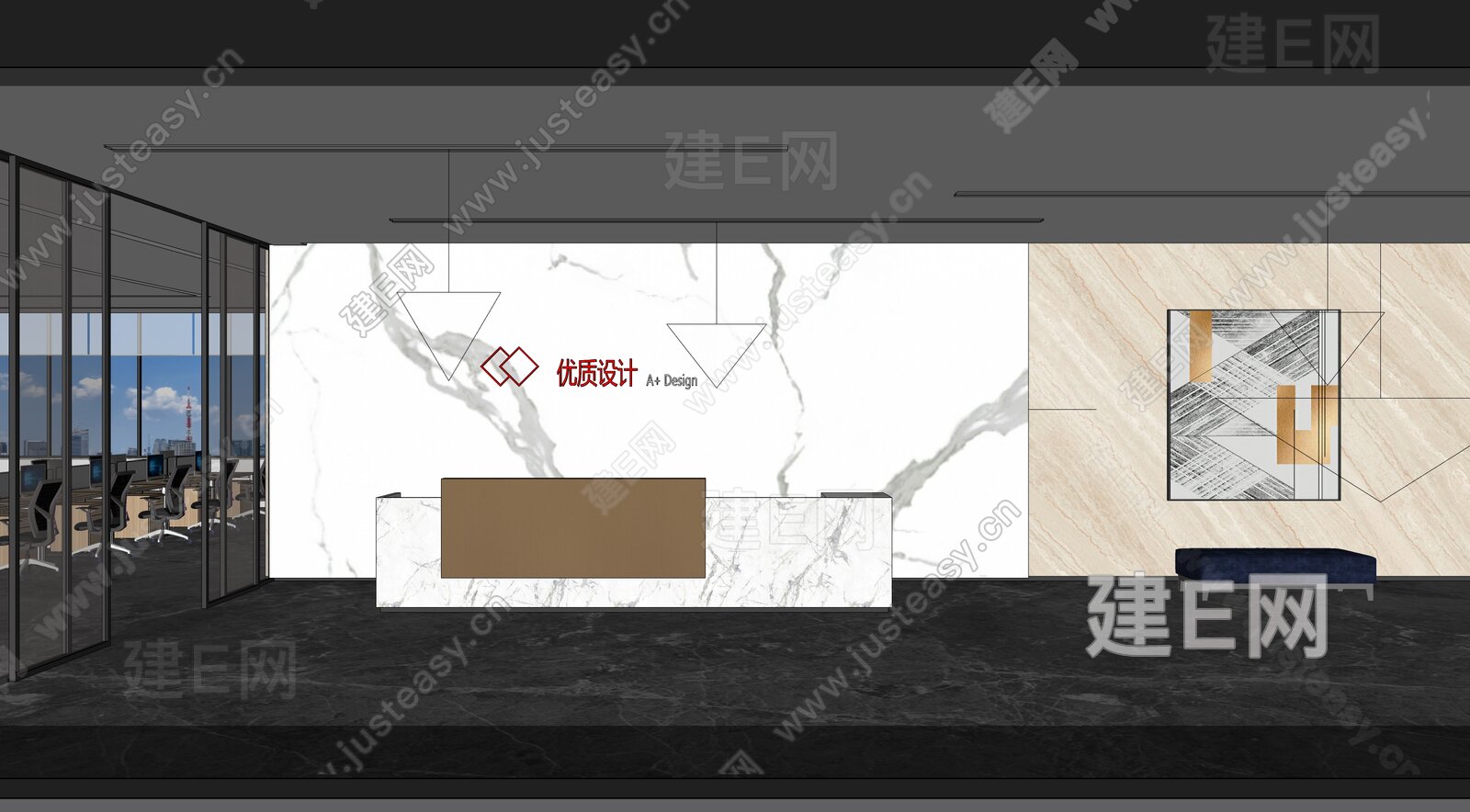 现代公司前台模型SU模型下载[ID:113919840]_建e网su模型