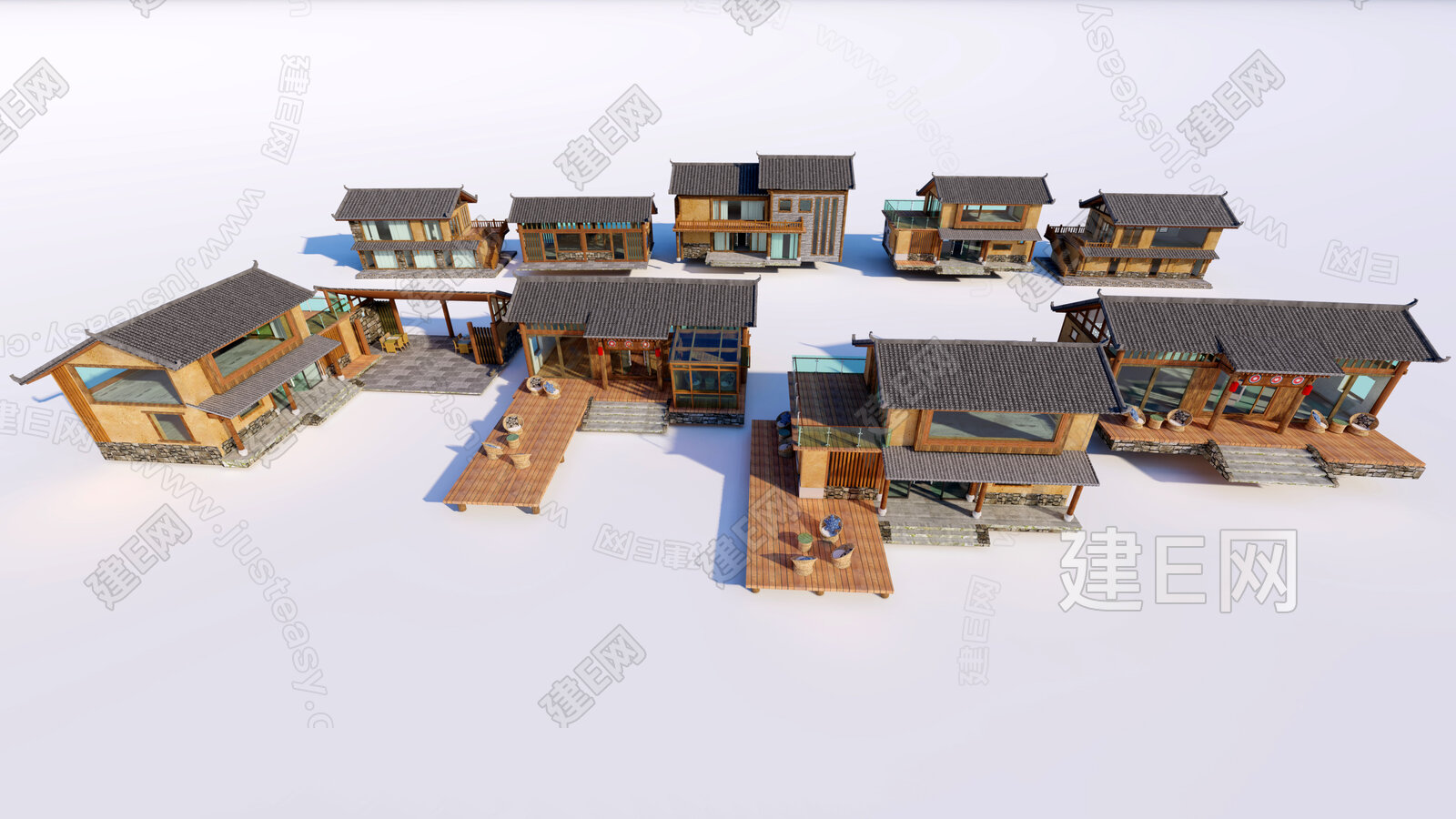 中式民房模型SU模型下载[ID:114640733]_建e网su模型