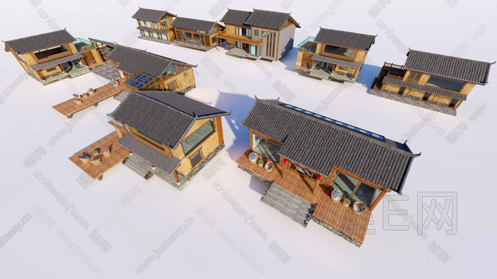 中式民房模型SU模型下载[ID:114640733]_建e网su模型