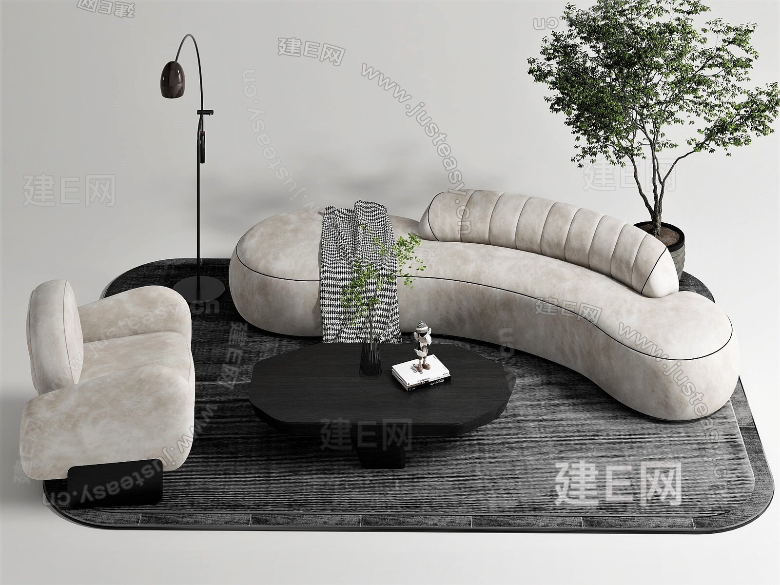 现代沙发茶几组合模型SU模型下载[ID:114640659]_建e网su模型