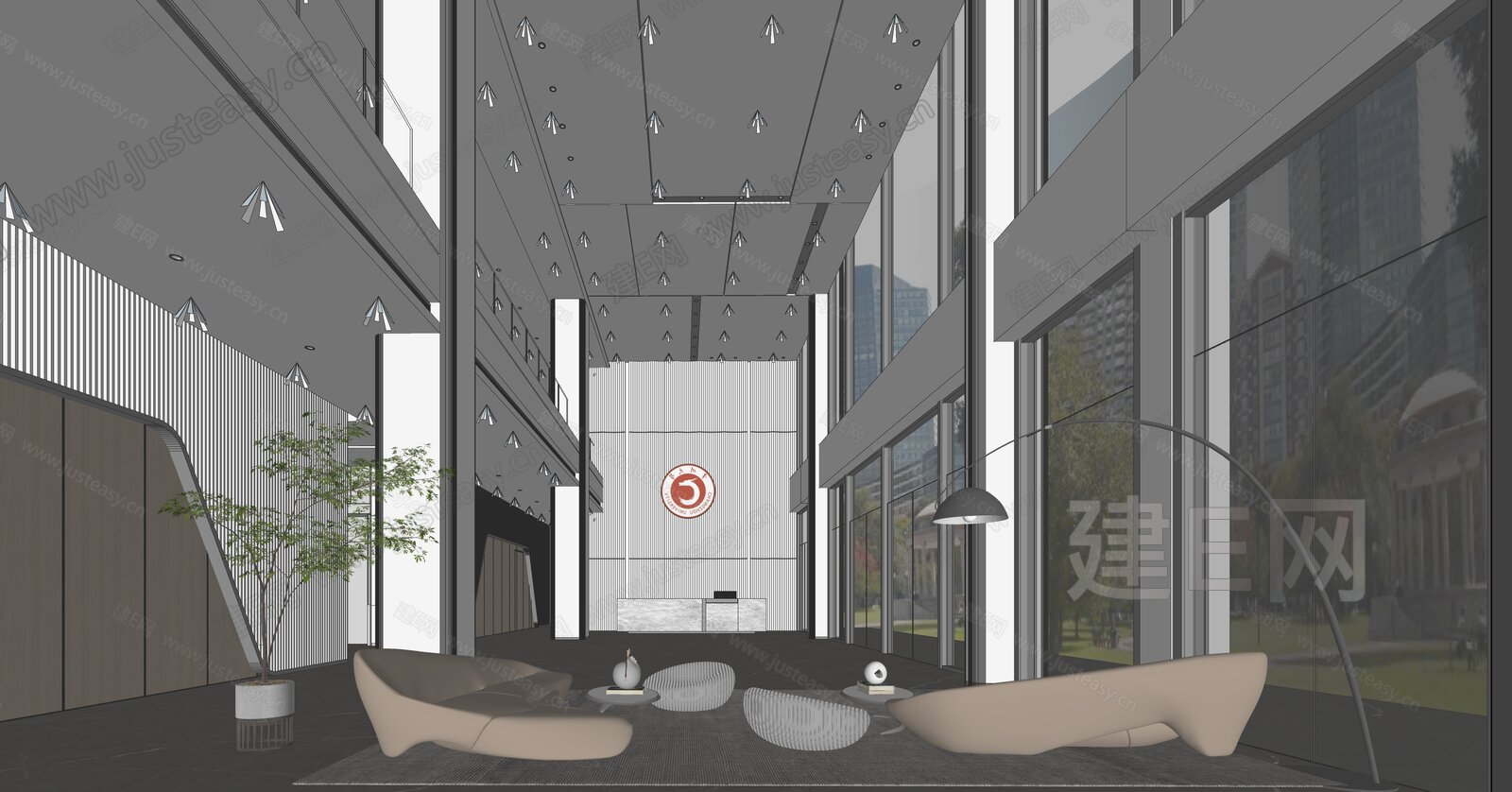 现代办公大堂模型SU模型下载[ID:114575323]_建e网su模型