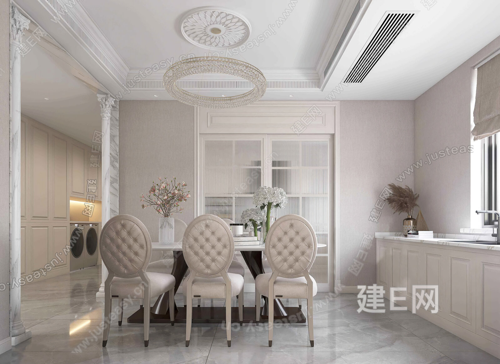 简欧客餐厅3d模型下载[ID:102780497]_建e网3d模型
