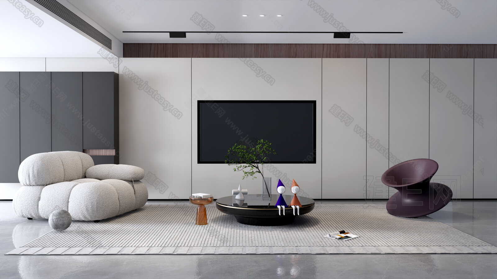现代客厅模型SU模型下载[ID:114706399]_建e网su模型